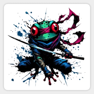 Cool Ninja Samurai Frog Ink Splash Anime Art Magnet